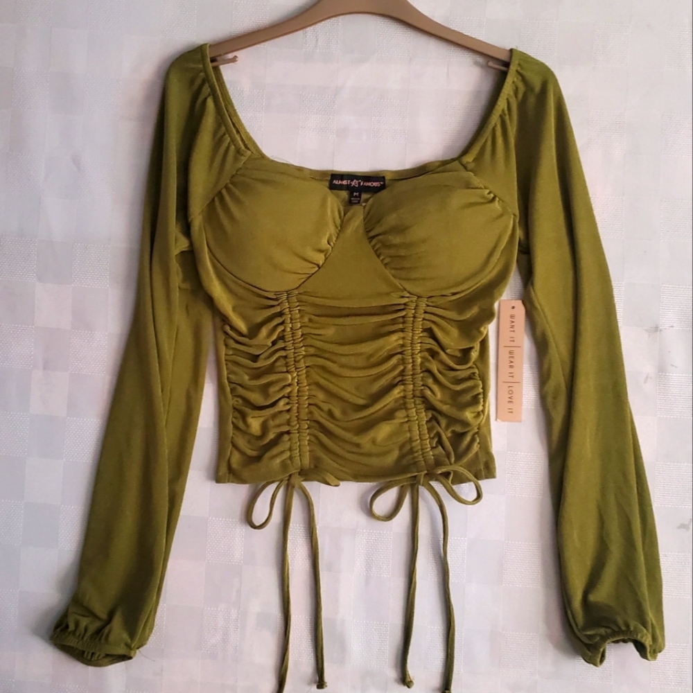 Ruched Corset Crop Top Balloon Sleeves Sweetheart Neck Open Back Ophelia Vibes M